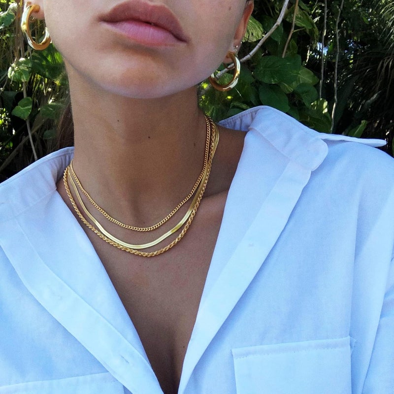 Dodder Store Gold Layered Necklaces for Women, 14K Gold Plated Dainty Gold Chain Choker Necklace Stack, Herringbone Gold Necklaces Set - Image 2